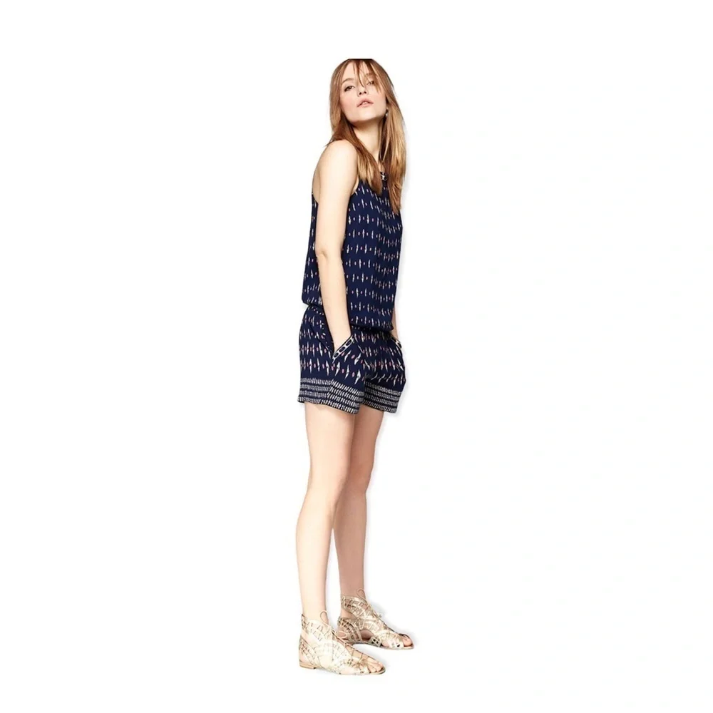 Joie Kayture Navy Silk Romper in Printed Georgette
